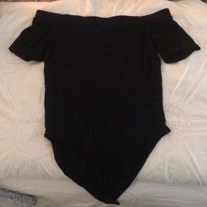 Black off the shoulder bodysuit, ribbed